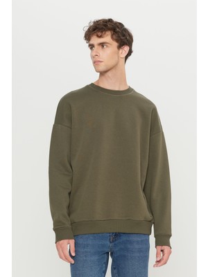 Altınyıldız Classics Erkek Haki Oversize Fit Bol Kesim Pamuklu Içi Polarlı 3 Iplik Bisiklet Yaka Sweatshirt