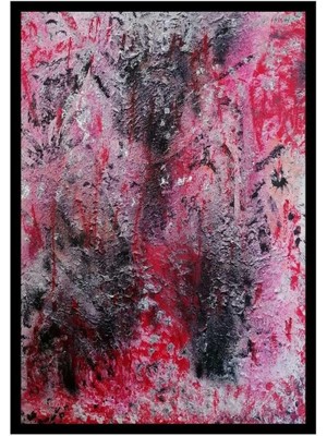 Pembe Kabartmalı Soyut Çalışma Akrilik Boya Tablo