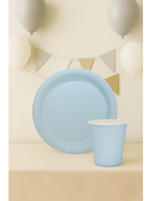 Karton Tabak Bardak Set Doğum Günü Parti Seti Mavi 8 Adet 