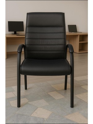 Starline Sabit Ayaklı Bekleme Koltuğu – Bel Destekli, Ergonomik Deri Ofis Misafir Koltuğu