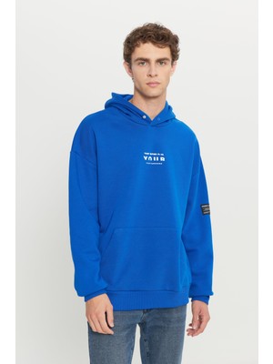 Altınyıldız Classics Erkek Mavi Oversize Fit Bol Kesim Kapüşonlu Içi Polarlı 3 Iplik Pamuklu Sweatshirt