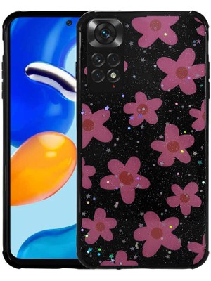 Xiaomi Redmi Note 11 Global Kılıf Simli Desenli Kamera Korumalı Parlak Zıvo Popy Kapak-Çiçek