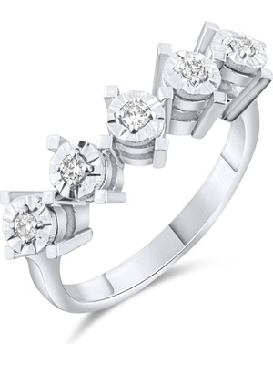 0.15 Karat 5 Taş Pırlanta Yüzük, Gerçek Pırlanta, Sertifikalı Mücevher