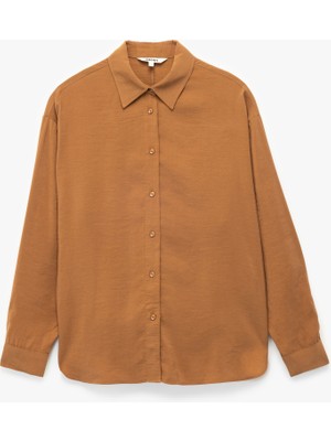 Uzun Kollu Düğmeli Klasik Yaka Oversize Gömlek