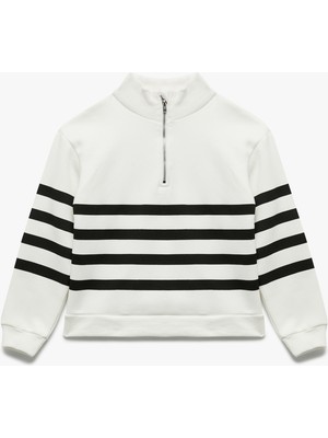 Şardonlu Uzun Kollu Fermuarlı Yarım Balıkçı Yaka Oversize Sweatshirt