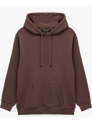 Kapüşonlu Uzun Kollu Kanguru Cepli Oversize Spor Sweatshirt