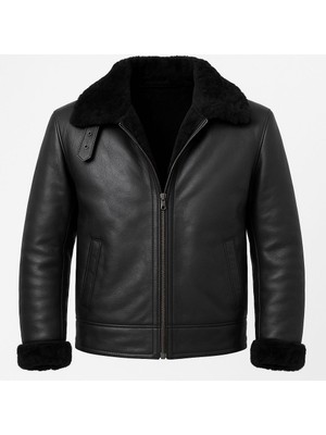 DERİMONTAYA Hakiki İçi Kürk Deri Mont Siyah