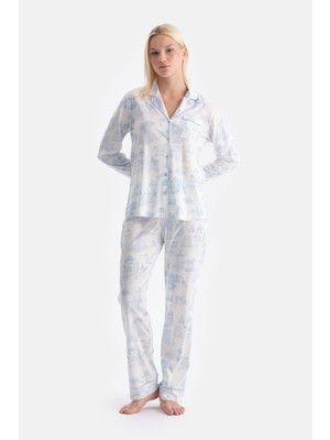 Manzara Baskılı Gömlek Pantolon Takım