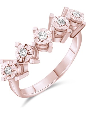 0.15 Karat 5 Taş Pırlanta Yüzük, Gerçek Pırlanta, Sertifikalı Mücevher