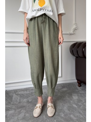 Beli Lastikli Jogger Keten Pantolon- Haki