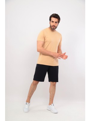 Erkek Haki Siyah Bisiklet Yaka Tshirt Şort Cep Fermuarlı Alt Üst Takım