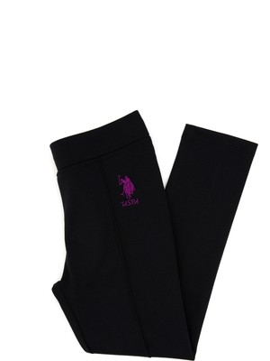 U.S. Polo Assn. Kız Çocuk Siyah Nervürlü İnterlok Tayt 50316891-VR046