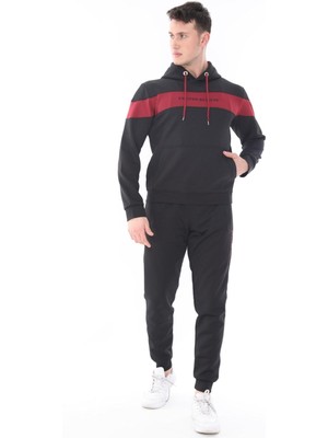 Fore Sport Erkek Siyah Bordo Detaylı Scuba Kapüşonlu Sweat Eşofman Takımı 2XL