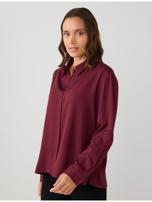 Jimmy Key Bordo Uzun Kollu Düz Kesim Dokuma Gömlek