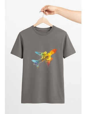 Vecihi Geliyor Renkli Yolcu Uçağı Unisex Tshirt Pilot - Havacı - Uçak Tutkunu