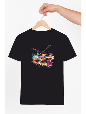 Vecihi Geliyor Renkli Helikopter Temalı Unisex Tshirt Pilot - Havacı - Uçak Tutkunu