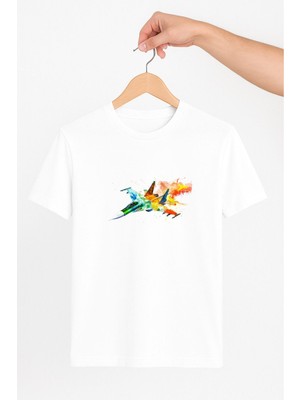 Vecihi Geliyor Renkli Jet Uçak Unisex Tshirt Pilot - Havacı - Uçak Tutkunu