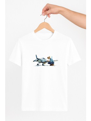 Vecihi Geliyor Uçak ve Kadın Pilot Unisex Tshirt Pilot - Havacı - Uçak Tutkunu