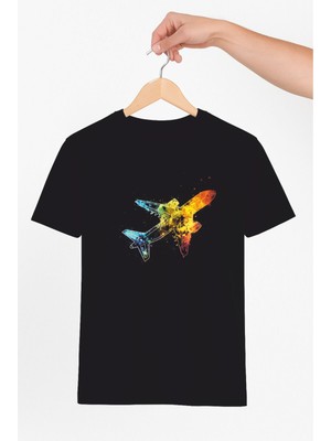 Vecihi Geliyor Renkli Yolcu Uçağı Unisex Tshirt Pilot - Havacı - Uçak Tutkunu