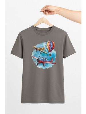 Vecihi Geliyor Uçaklar ve Balon Unisex Tshirt Pilot - Havacı - Uçak Tutkunu