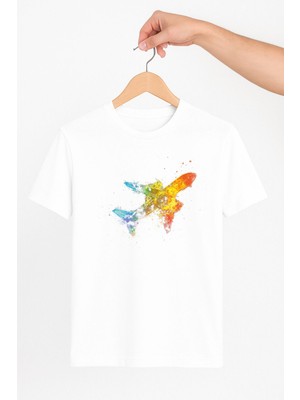 Vecihi Geliyor Renkli Yolcu Uçağı Unisex Tshirt Pilot - Havacı - Uçak Tutkunu