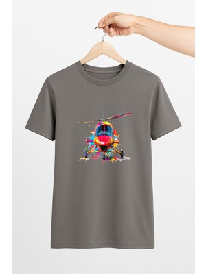 Vecihi Geliyor Renkli Helikopter Unisex Tshirt Pilot - Havacı - Uçak Tutkunu