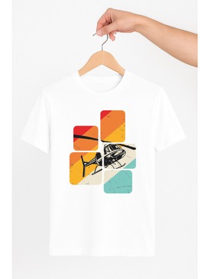 Vecihi Geliyor Parçalı Renkler Helikopter Unisex Tshirt Pilot - Havacı - Uçak Tutkunu