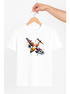Vecihi Geliyor Renkli Çift Pervaneli Uçak Unisex Tshirt Pilot - Havacı - Uçak Tutkunu
