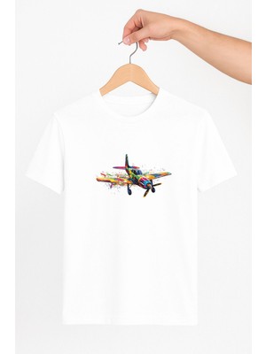 Vecihi Geliyor Renkli Pervaneli Uçak Unisex Tshirt Pilot - Havacı - Uçak Tutkunu