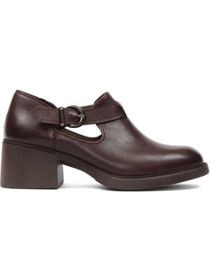 Kadın Kahverengi Kalın Topuklu Deri Klasik Ayakkabı