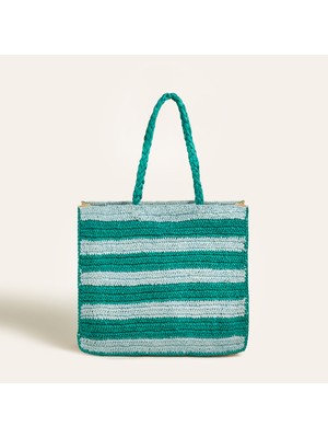 Delhı Rafya Omuz Çantası 43X35 cm Yeşil - Mavi