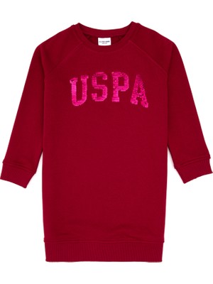 U.S. Polo Assn. Kız Çocuk Koyu Frambuaz Payet Detaylı Bisiklet Yaka Sweat Örme Elbise 50314313-VR104