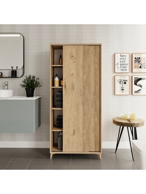Sürgülü Çok Amaçlı Banyo Dolabı Meşe - Tamamı  Mdf
