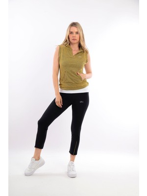 Kadın Paça Fermuar Detaylı T-shirt Kapşonlu 3'lü  Takım