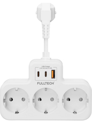 Akım Korumalı Priz, Duvar Priz Çoğaltıcı, 3x Priz Soketi, 2x Type-C Girişi, 1x USB Girişi, Çocuk Korumalı ve Isıya Dayanıklı Yapı, Aşırı Gerilim Koruyucu, 16A/3680W (Kablosuz)