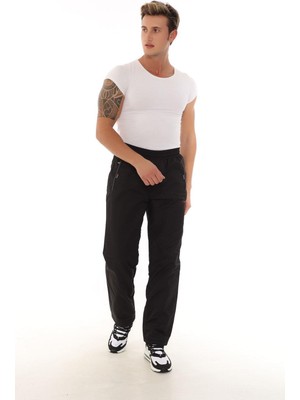 Erkek Siyah Polarlı Paraşüt Eşofman Altı