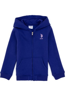 U.S. Polo Assn. Kız Çocuk Mor Kapüşonlu Fermuarlı Şardonlu Basic Sweatshirt 50316809-VR038