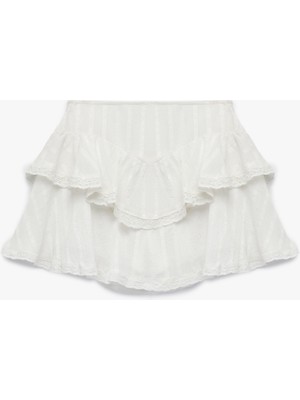 Katlı Volanlı Mini Şort Etek