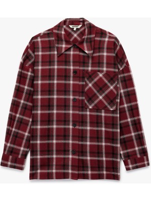 Uzun Kollu Cepli Düğmeli Oversize Gömlek Ceket