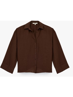 Modal Kumaş Regular Fit 3/4 Kol Crop Gömlek