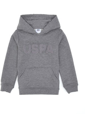 U.S. Polo Assn. Erkek Çocuk Gri Melanj Basic Kapüşonlu Sweatshirt 50307721-VR086