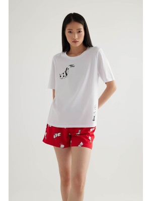 Kadın Pamuklu Kısa Kollu Pijama Üstü