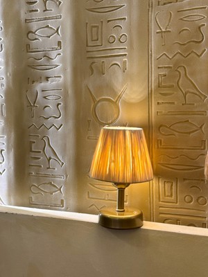 Rafya Saçaksız Şarjlı Masa Lambası - Alt Eskitme Gold