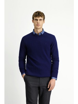 Bisiklet Yaka Regular Fit Desenli Yünlü Triko Kazak