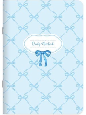 Kareli Kuşe Kapak Kurdele Stickerli Defter 18,5 x 26 cm -  Mavi Kurdele