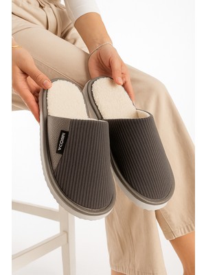 Unisex Ev Terliği Kaymaz Tabanlı Ribana Kumaş Konforlu Model Şık ve Konforlu Ev Içi Terlik Yarı Deri