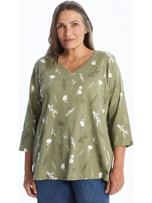 Lcw Grace Yeşil V Yaka Desenli Kadın Bluz
