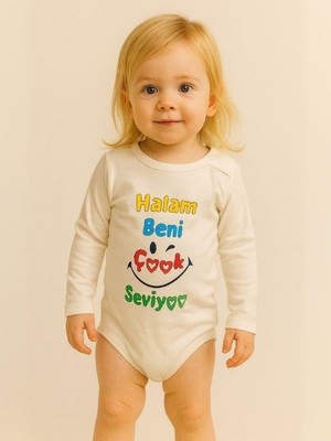 Bebek Halam Beni Çok Seviyor Yazılı Pamuklu Uzun Kol Çıtçıtlı Body