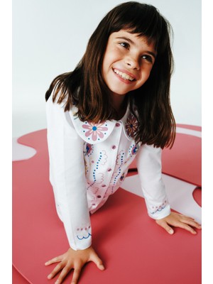 Penti Kız Çocuk Çiçekli Nakışlı Handkerchief Uzun Kollu Pamuklu Pijama Takımı