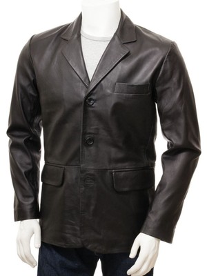 Hakiki Deri Siyah Leskovac Düğmeli Erkek Deri Ceket